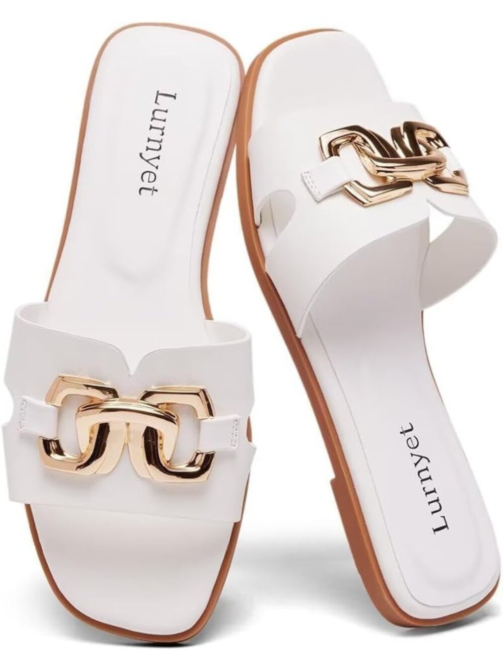 🆕Women's All White Flat Slide Sandals Dressy Square Open Toe Slip On Beach